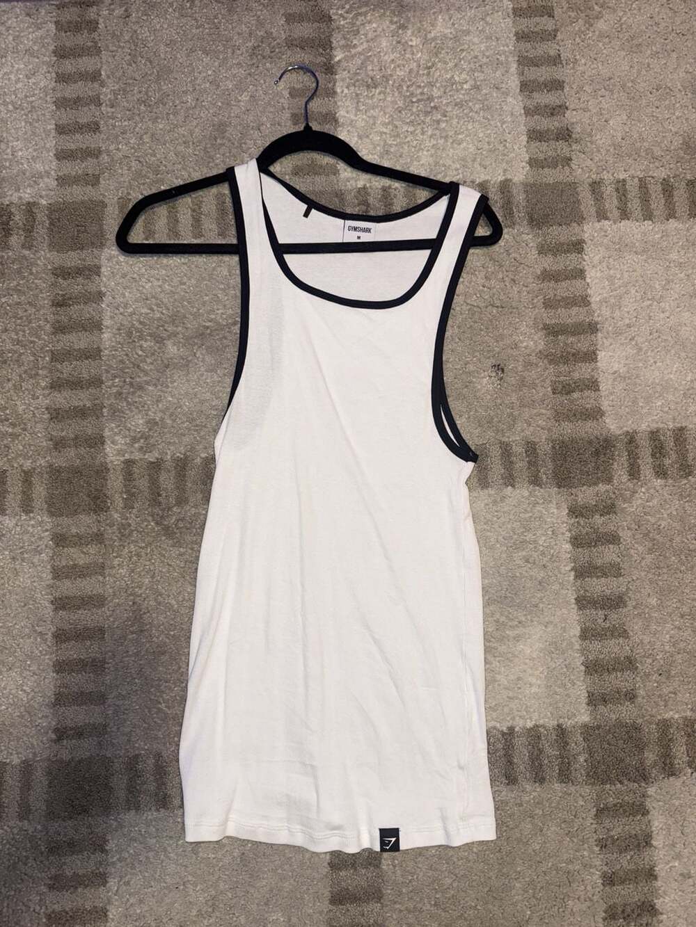 Gymshark Tank Top Size M White Ribbed Muscle Contrast Trim